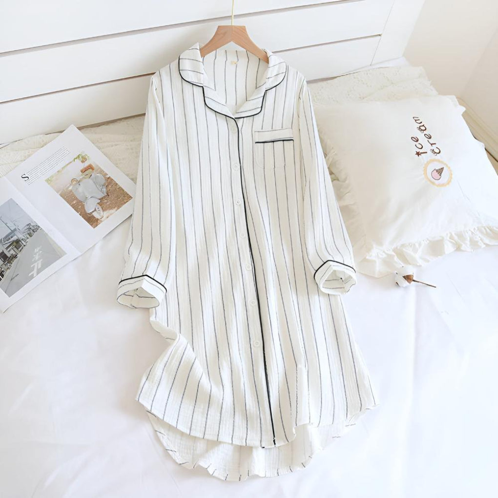 Women's Cotton Gauze Striped Nightgown Lightweight