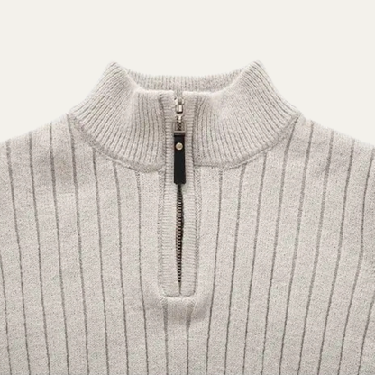 Men's Knitted Ribbed Sweater Half Zip Navy