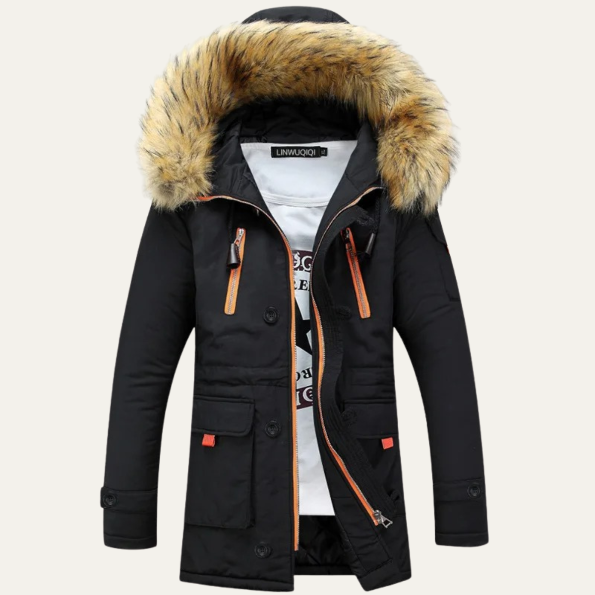 Men's Thick Fur Collar Parka Jacket