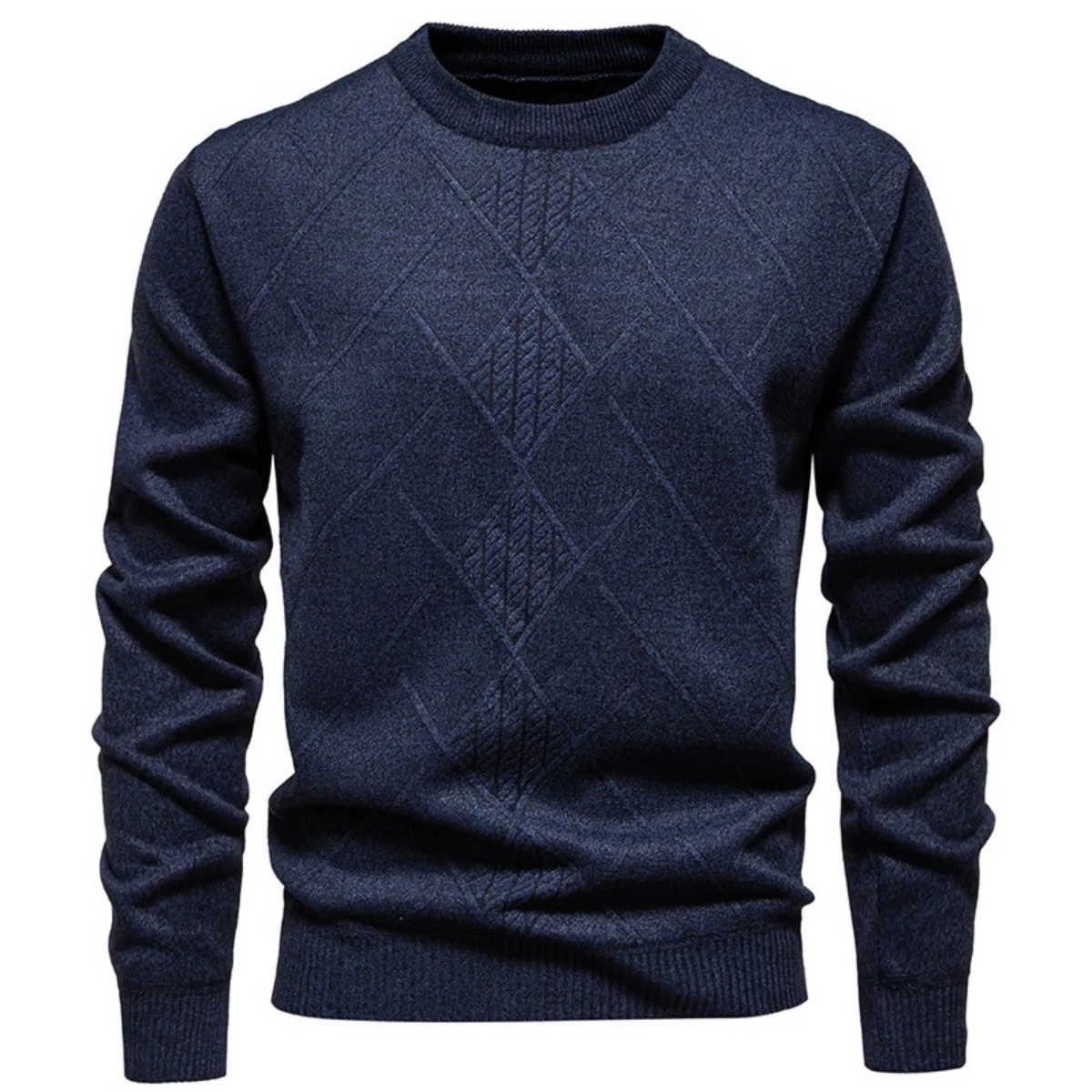 Men's Diamond Pattern Crew Neck Sweater Warm Knit