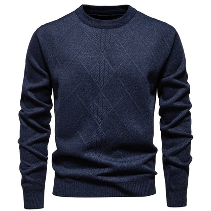 Men's Diamond Pattern Crew Neck Sweater Warm Knit