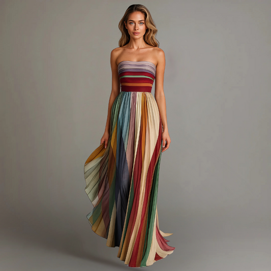 Women's Strapless Pleated Dress - Fashinoza