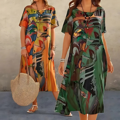 Women's Printed Midi Dress Short Sleeve