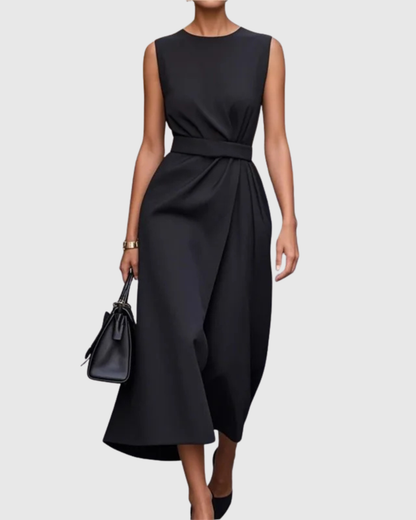 Vera Women's Sleeveless Midi Dress Round Neck Twist Waist