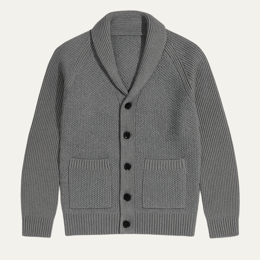 Men's Shawl Collar Cardigan Knit With Front Pockets - Fashinoza