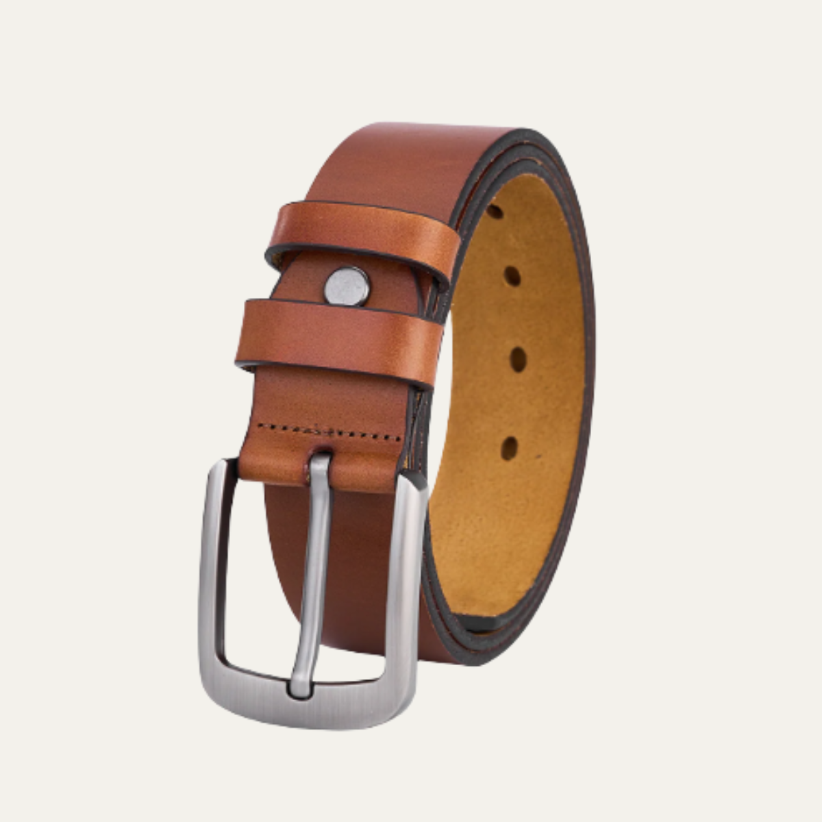 Men's Leather Classic Belt Durable Buckle Brown