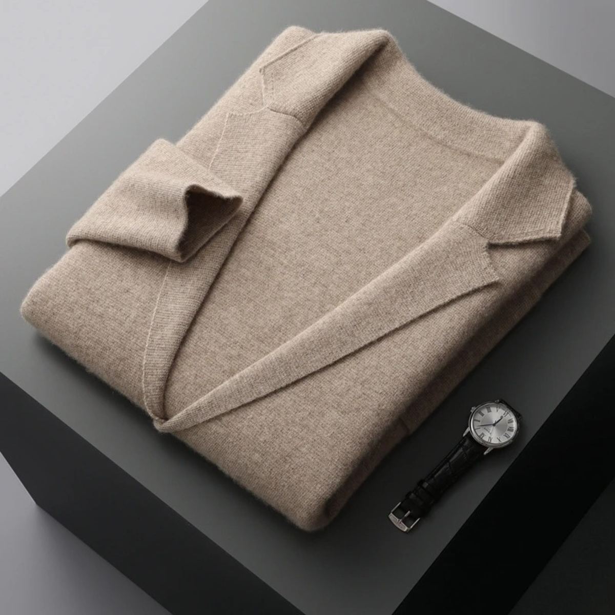Men's Wool Cardigan Blazer Open Front Charcoal Grey
