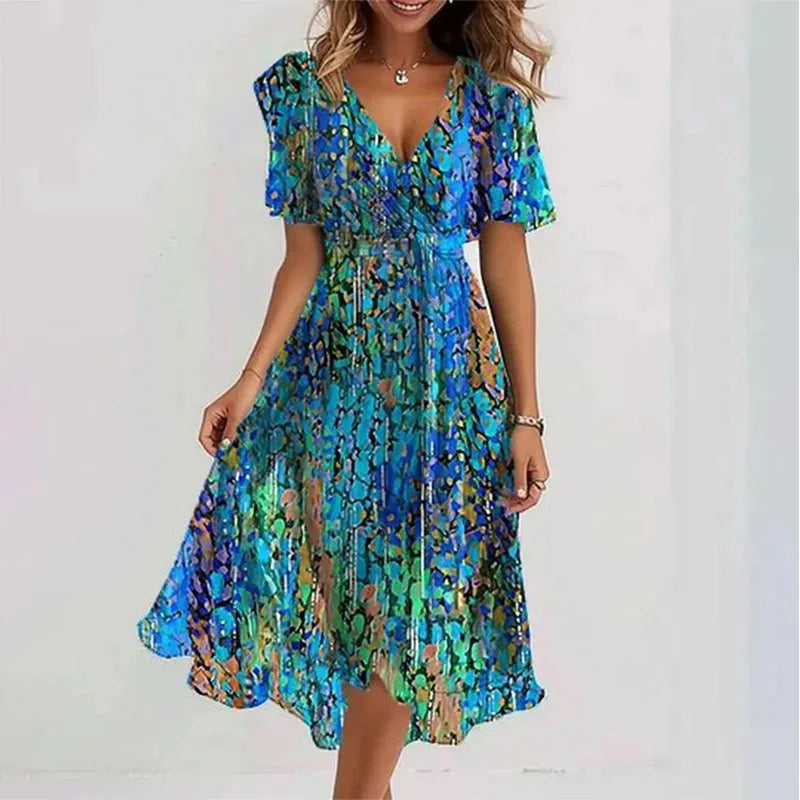 Women's Floral Knee Length Summer Dress - Fashinoza