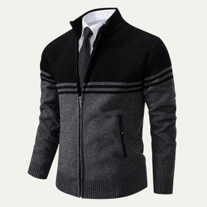 Men's Striped Fleece Lined Knit Sweater Jacket
