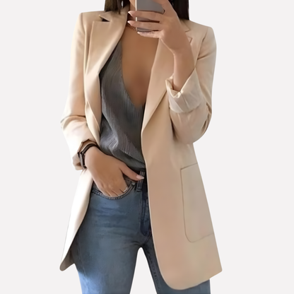 Women's Front Pocket Blazer Structured Everyday Jacket