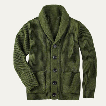 Men's Wool Cardigan Shawl Collar Knit Button Up