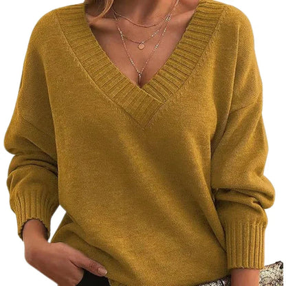 Women's Textured Knit Sweater Relaxed Fit V-Neck Cozy