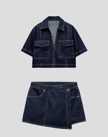 Women's Denim And Skirt Set