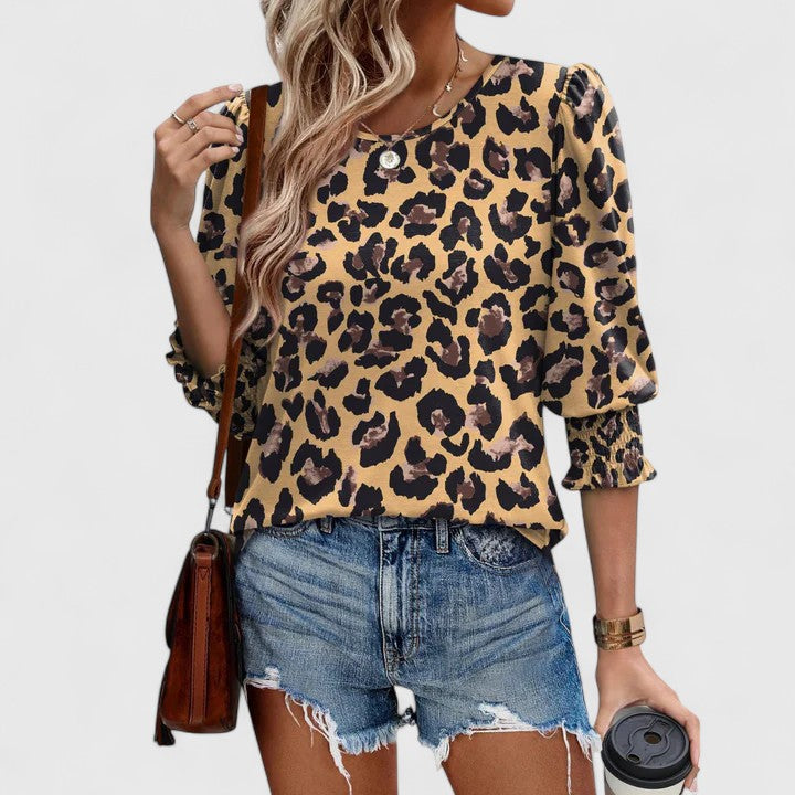 Women's Smocked Crew Neck 3/4 Sleeve