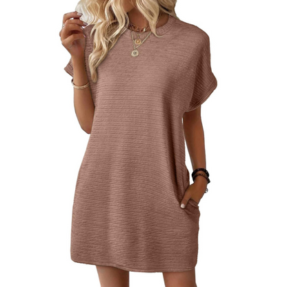 Women's Crew Neck Mini T-Shirt Dress Short Sleeve