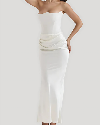 Women's Strapless Maxi Dress Corset-Seam Straight Skirt