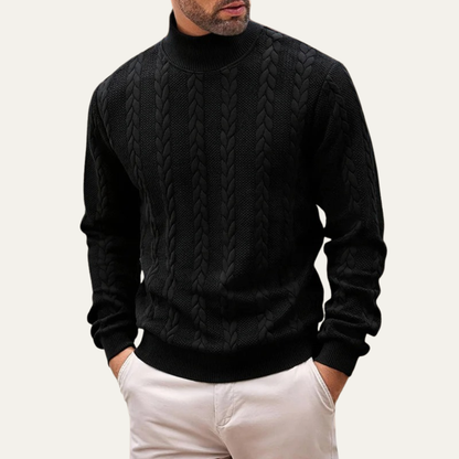 Men's Cable Knit Turtleneck Sweater Ribbed Warm