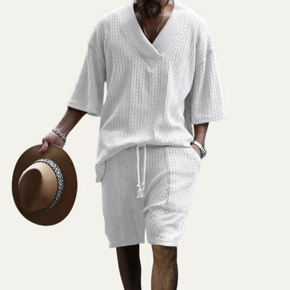 Men's Breathable Knit Polo Shirt And Shorts Set
