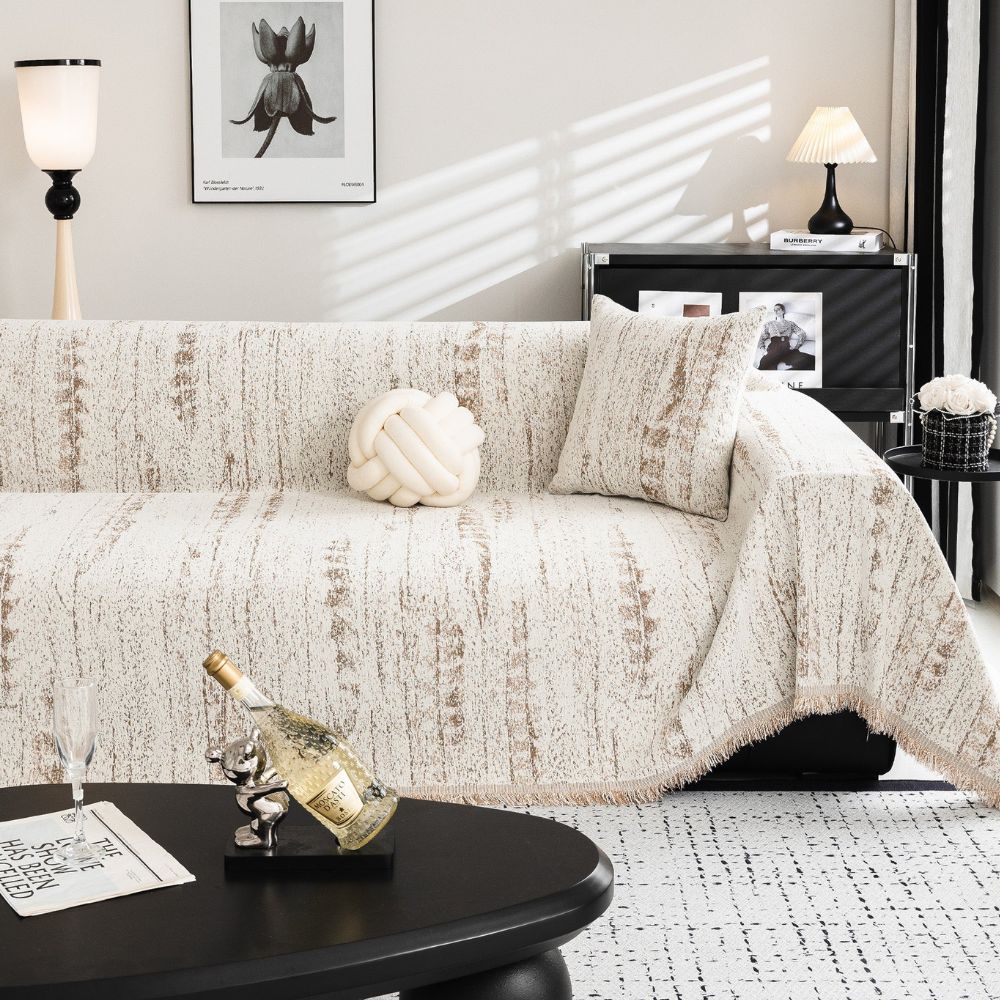 Elegant Sofa Cover Cream Color Stretchable
