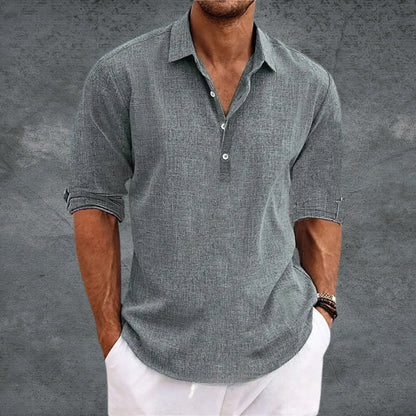 Men's Half-Button Collared Shirt Long Sleeve Roll-Up