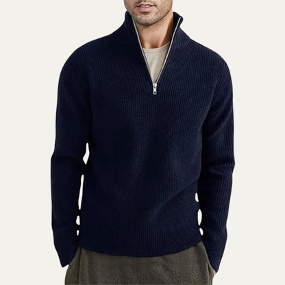 Men's Ribbed Mock Neck Sweater Warm Knit Dark Gray