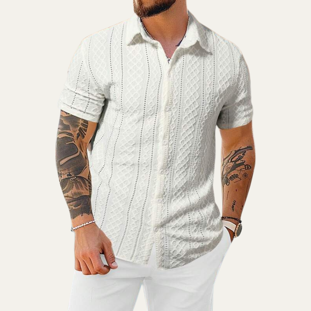 Men's Textured Button Up Shirt Casual Cotton