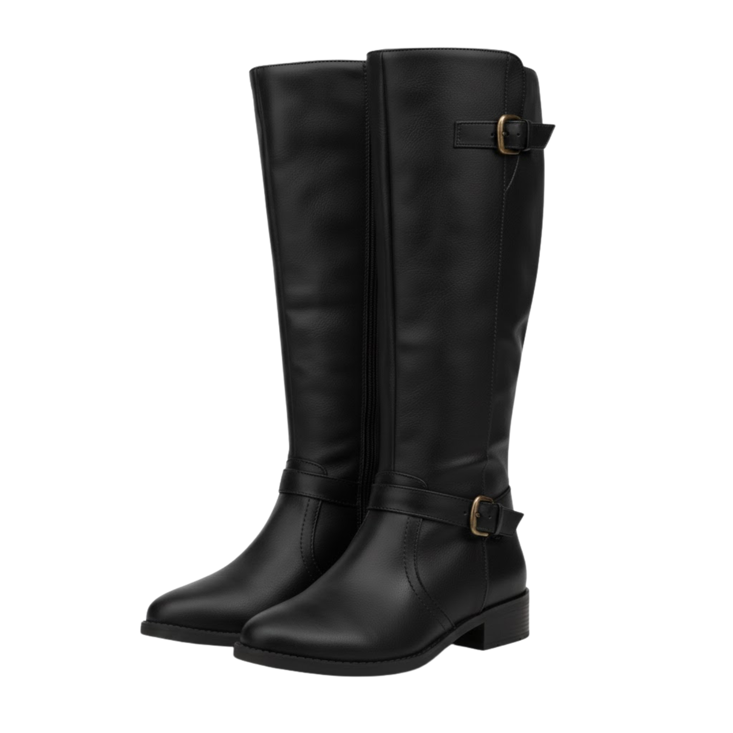 Women Winter High-Top Boot Side Zipper Belt Buckle