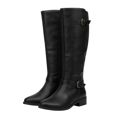 Women Winter High-Top Boot Side Zipper Belt Buckle