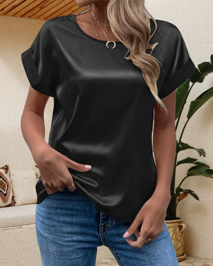 Women's Short Sleeve T-Shirt Cotton Round Neck Glossy White