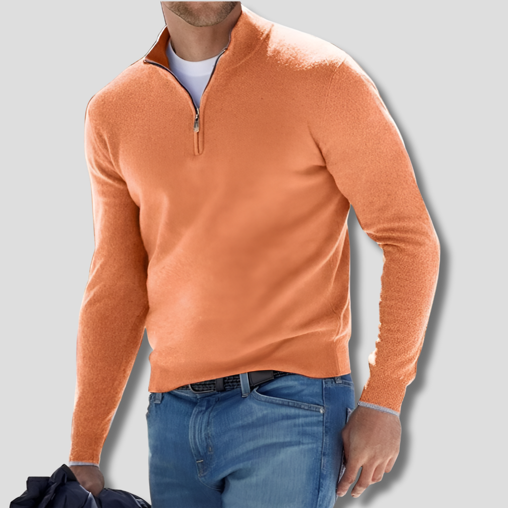 Men's Cotton Knit Pullover Zipper Collar