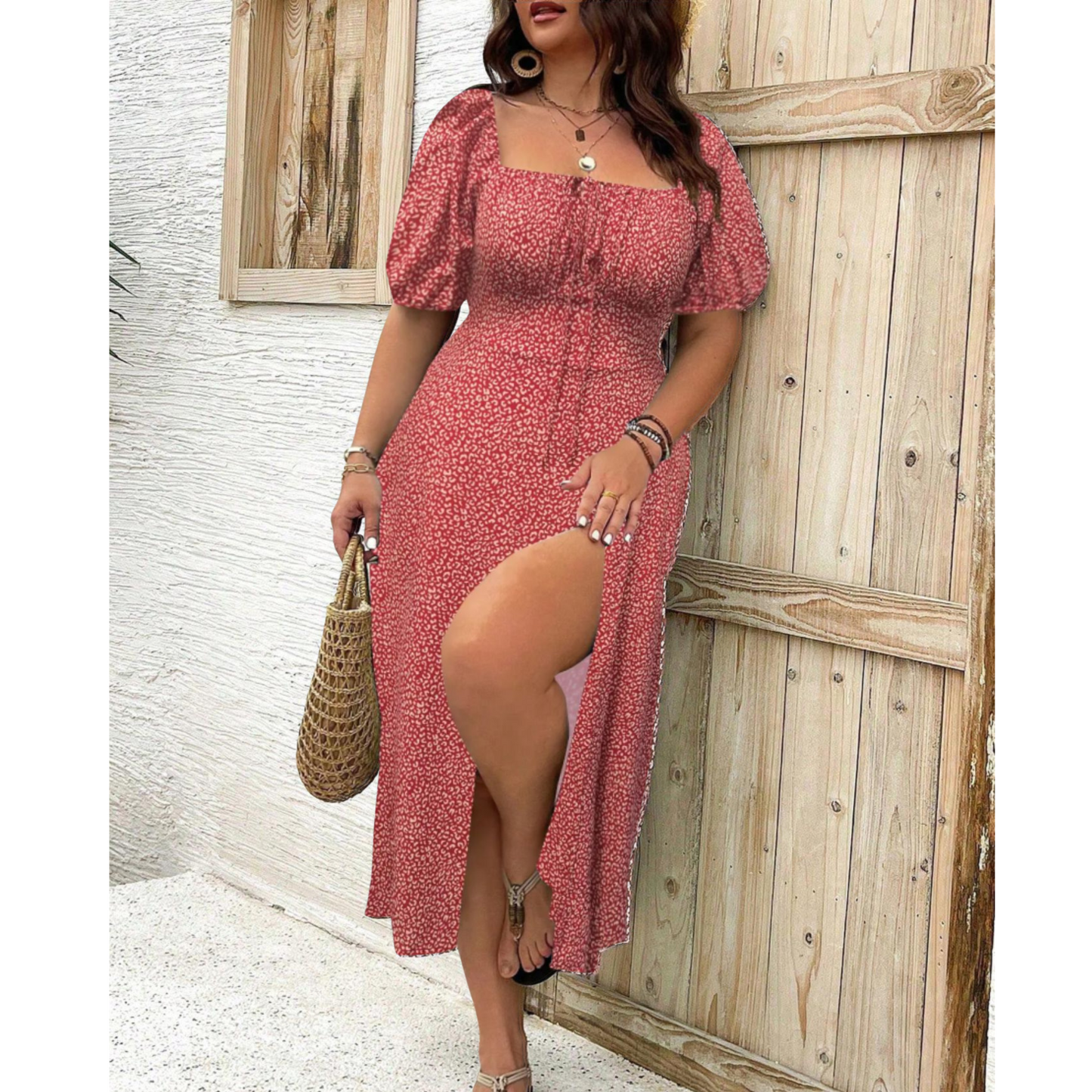 Women's Plus Size Maxi Dress Puff Sleeve