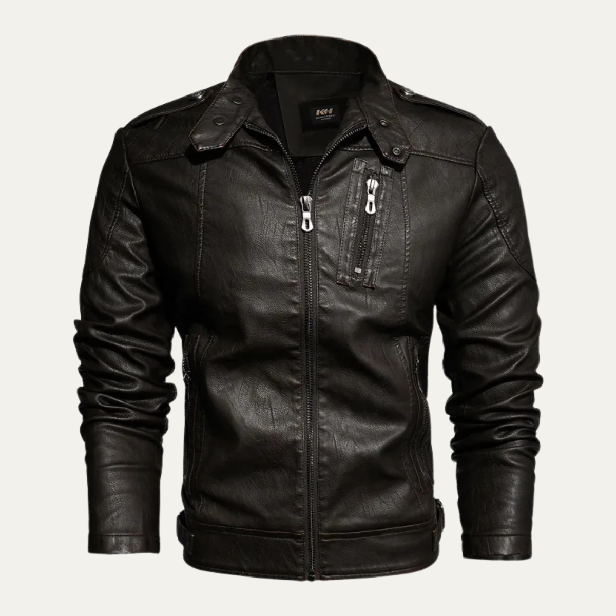 Alderhill Men's Slim Fit Leather Biker Jacket
