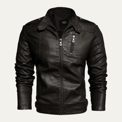Alderhill Men's Slim Fit Leather Biker Jacket