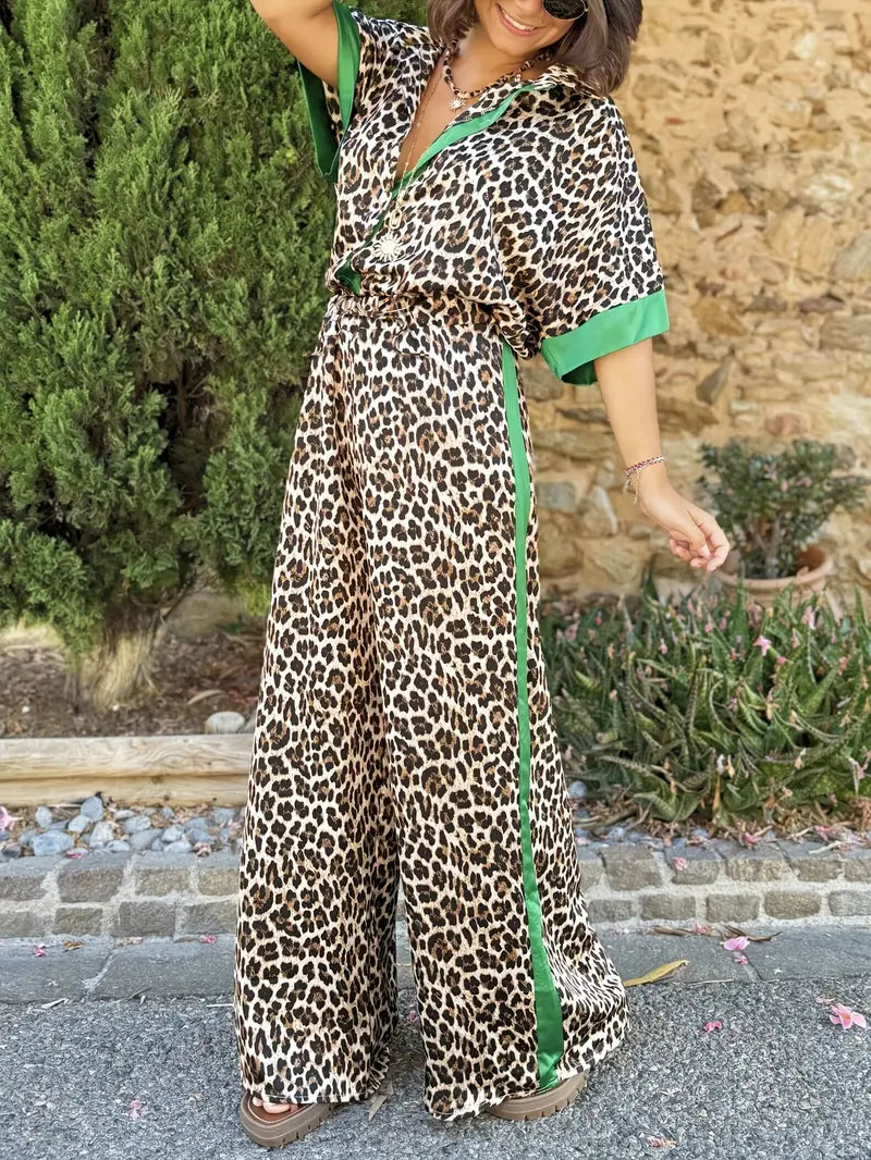 Women's Wide Leg Pants Fluid Leopard Print