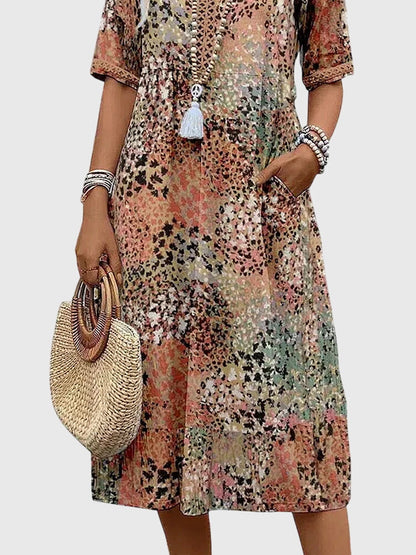 V-Neck Printed Midi Dress