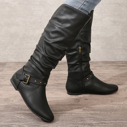Women's Knee-High Boots Side Zipper - Fashinoza