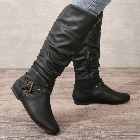Women's Knee-High Boots Side Zipper - Fashinoza
