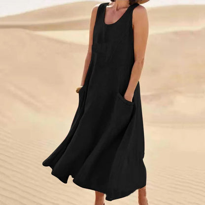 Women's Sleeveless Midi Dress With Pockets