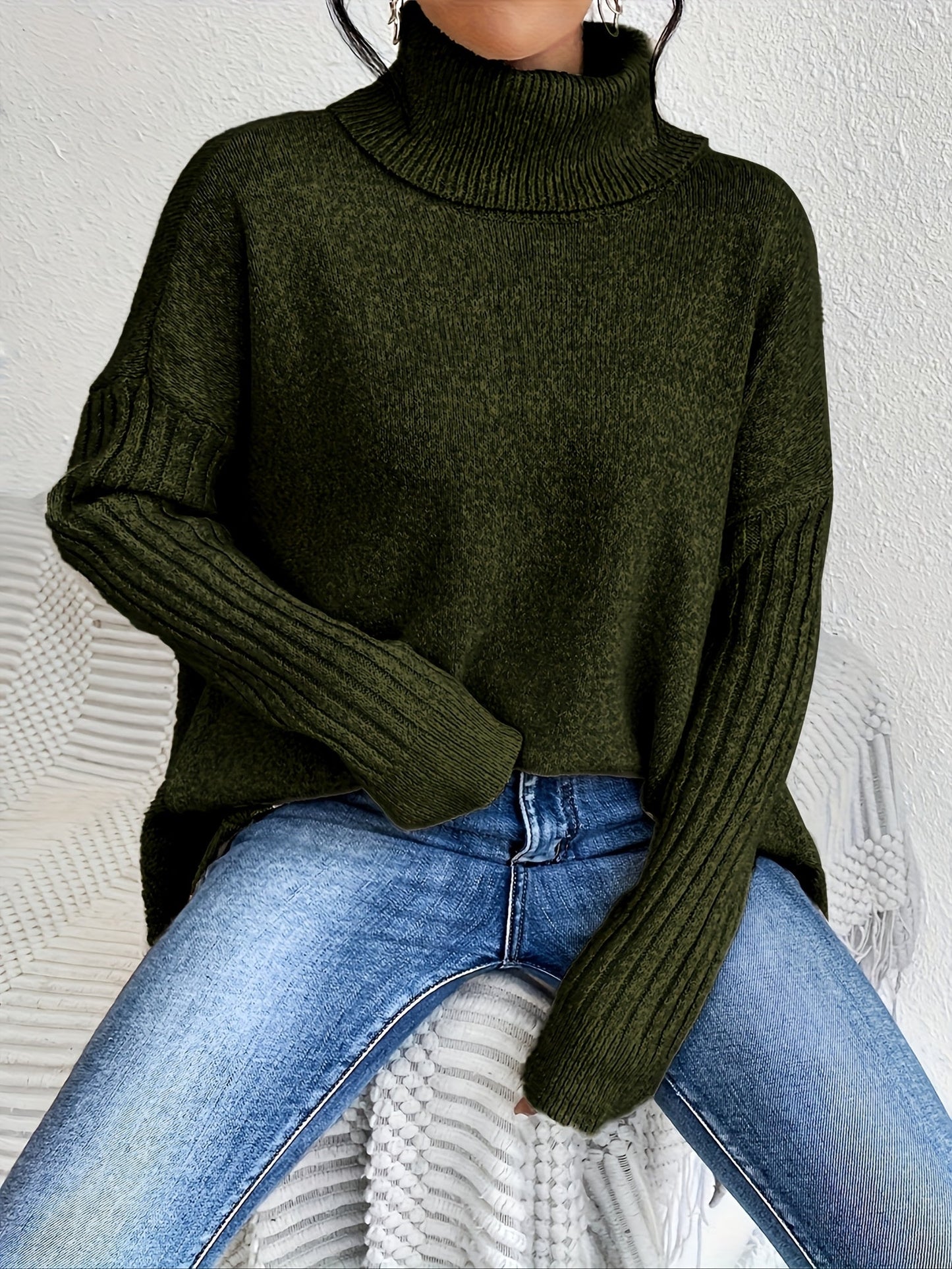 Women's Folded Turtleneck Sweater Loose Fit