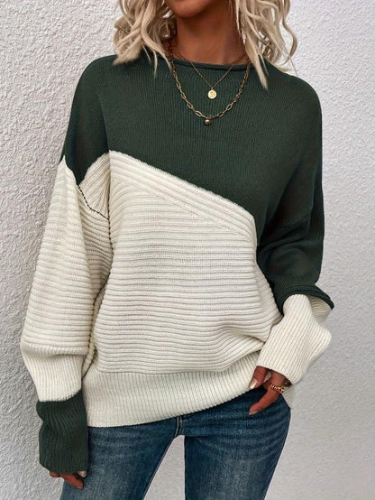 Women’s Colorblock Knit Sweater – Soft Casual Crewneck