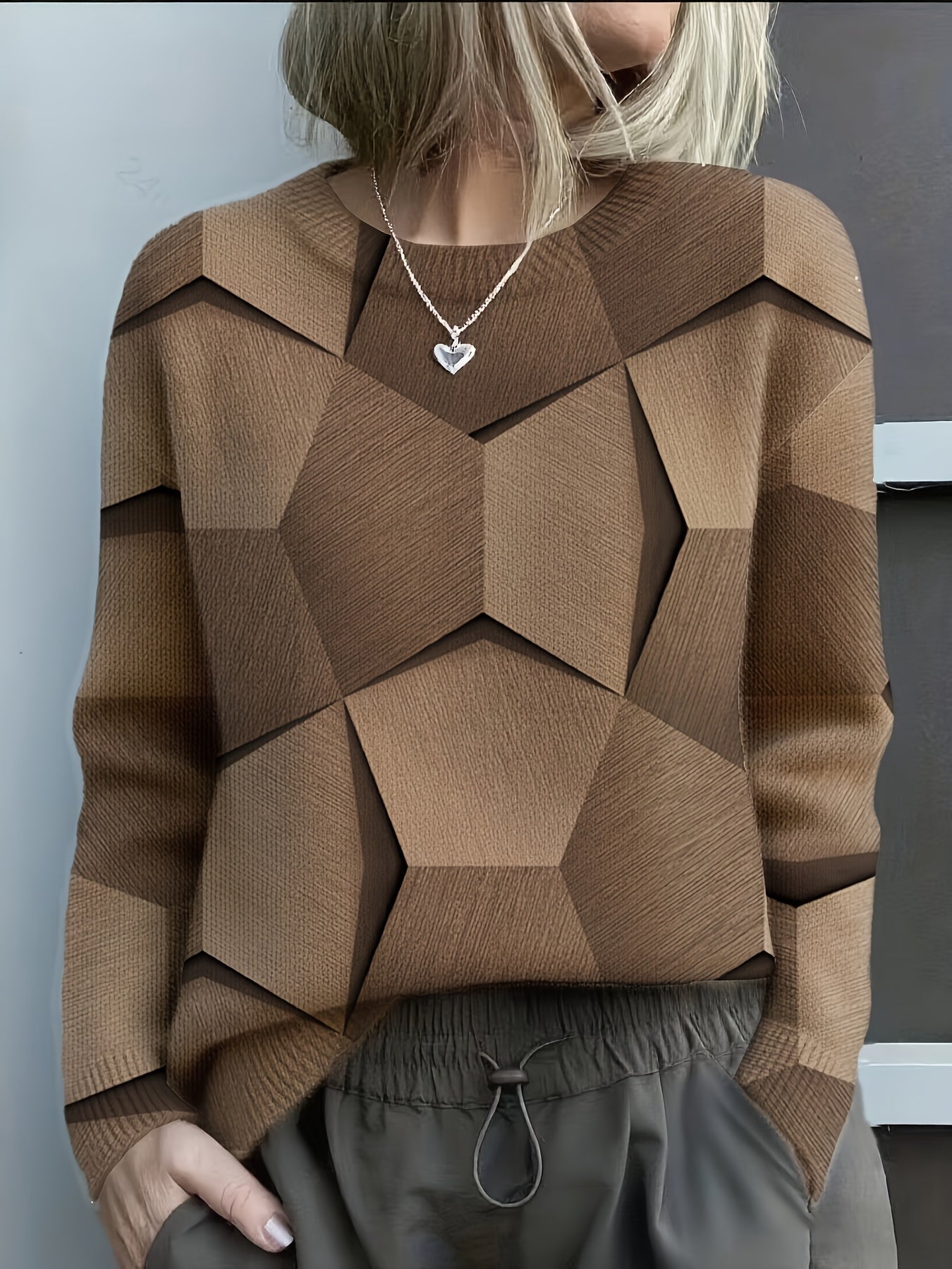 Women's Crewneck Sweater 3D Geometric Design