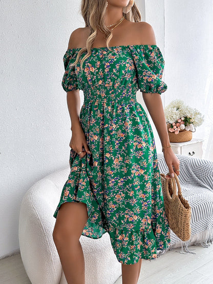 Women's Floral Ruffle High Waist Dress