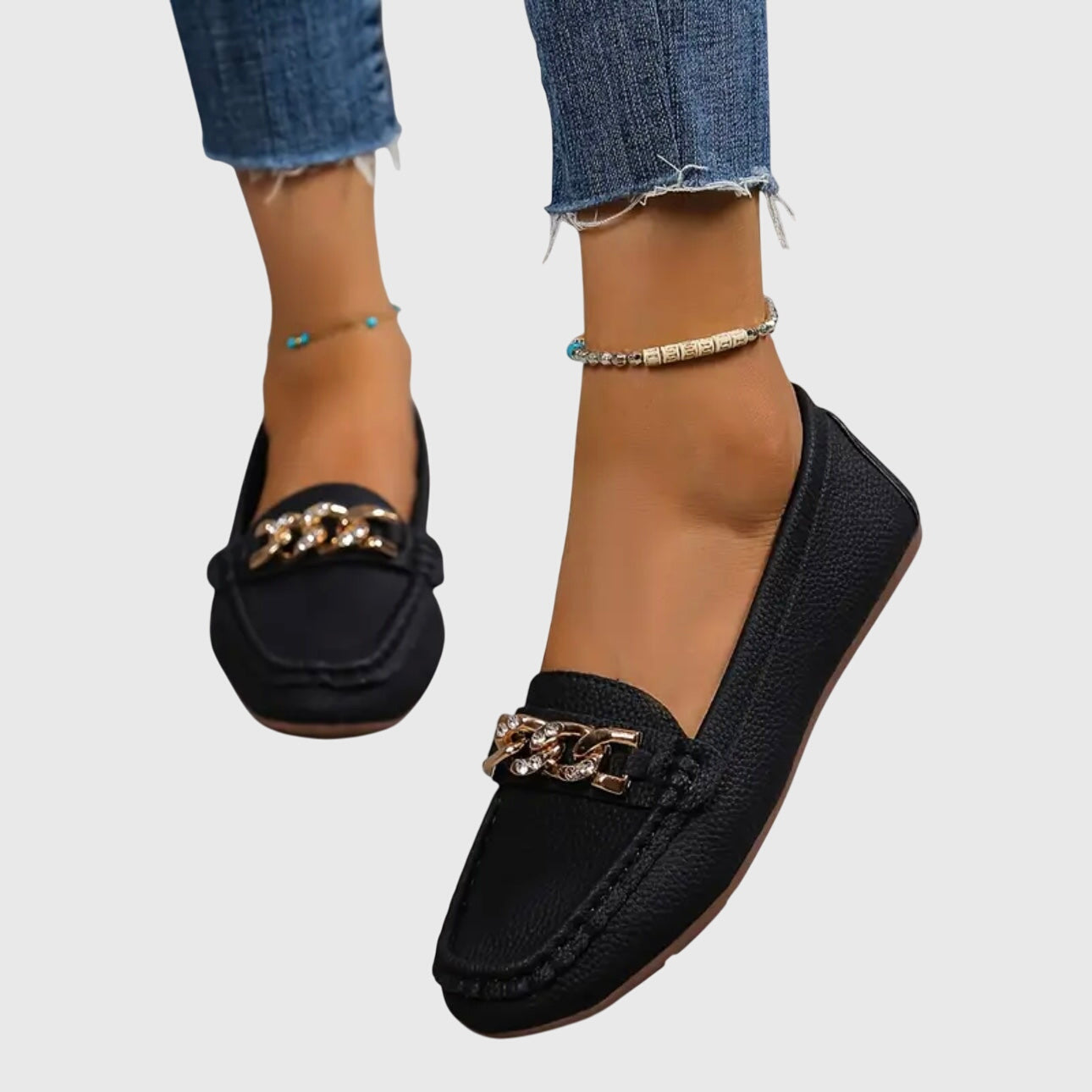 Women's Slip On Loafers Gold Chain Detail Flat Shoes