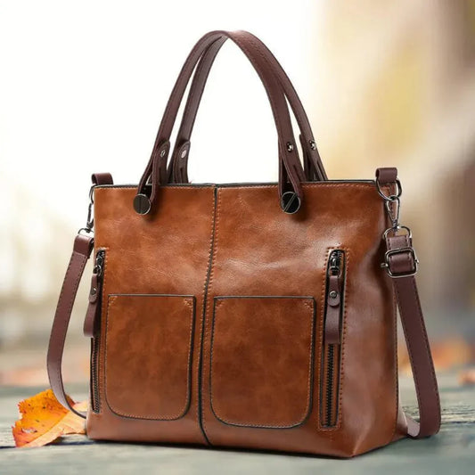 Women's Classic Leather Shoulder Bag - Fashinoza