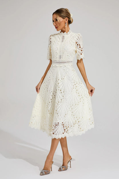 Women's Elegant Lace Midi Dress - 
Fashinoza