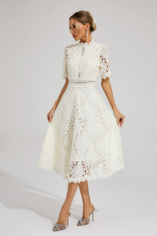Women's Elegant Lace Midi Dress - 
Fashinoza