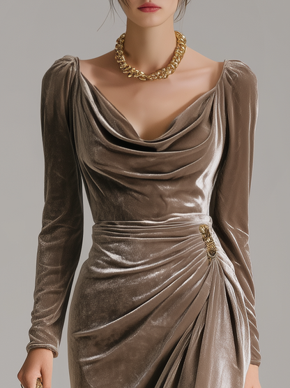 Elegant Draped Velvet Gown
