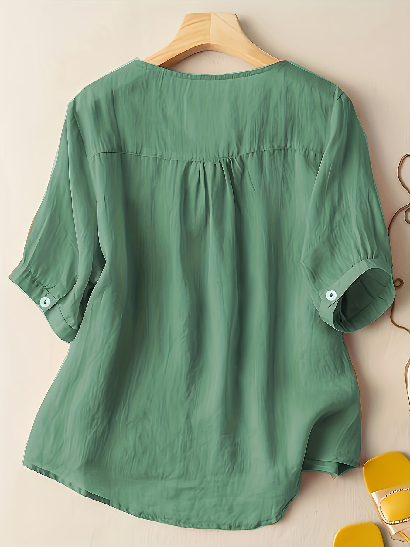Women's Embroidered V-Neck Tunic Blouse Relaxed Fit