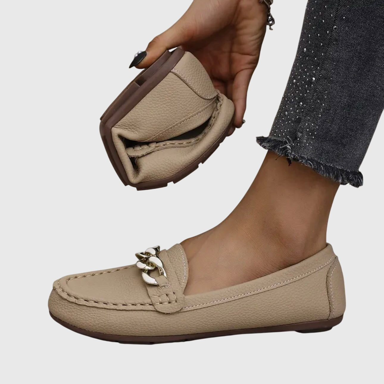 Women's Slip On Loafers Gold Chain Detail Flat Shoes