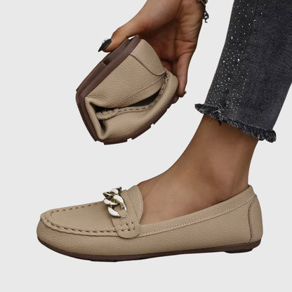 Women's Slip On Loafers Gold Chain Detail Flat Shoes